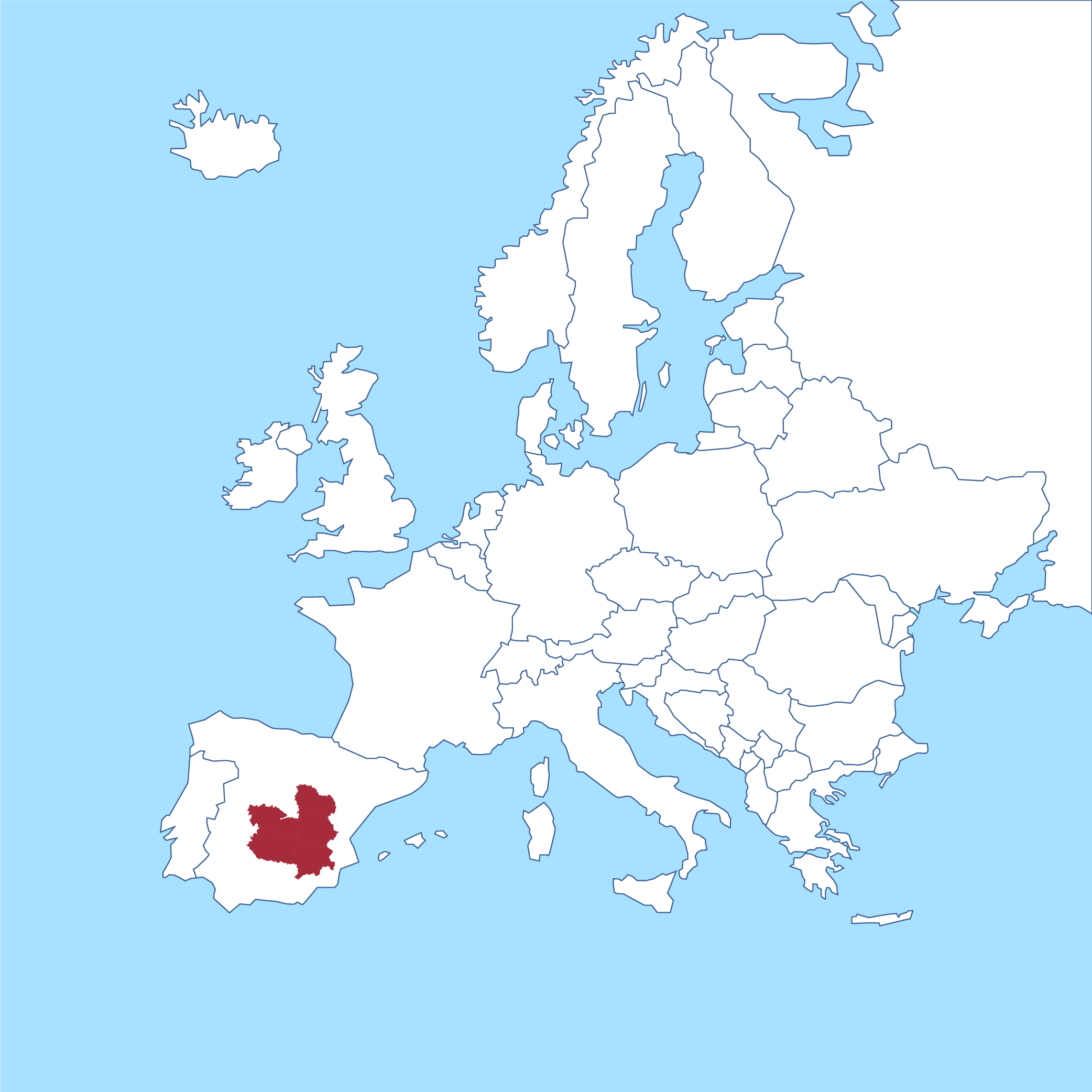 Ubicación Castilla-La Mancha en europa